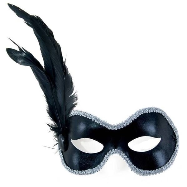 Svart fjädrad tygmask med vargtema - GENERISK - Kvinna - Renässans - Säljs styckvis