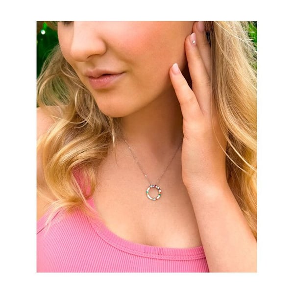 Silver necklace ring with colored zircons AGT-N032C (chain, pendant)