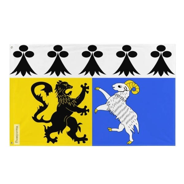 Finistère-flagga – 192 x 288 cm – Hållbar polyester – 2 metallöljett – Inomhus / Utomhus – Pixelforma