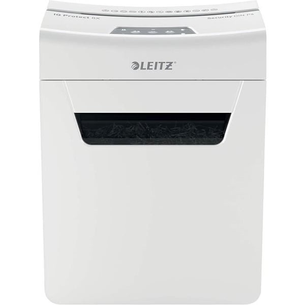 Dokumentförstörare - LEITZ - IQ Protect 8X - P4 Cross Cut - 8 ark - 14 liter - Vit