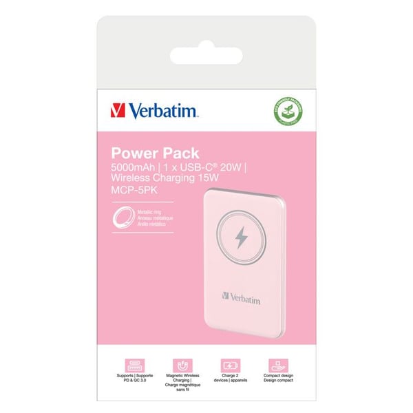 Charge 'n' Go Magnetic Wireless Power Bank 5000 Pink