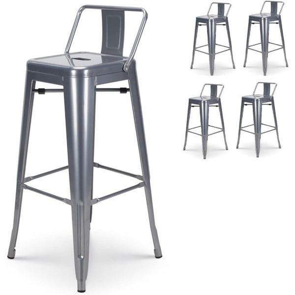 Lot med 4 barstolar i silvermetall med ryggstöd - Höjd 76 cm