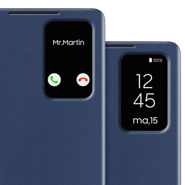 Fönsterfodral för Samsung Galaxy S25 Ultra med kortfack i midnattsblå