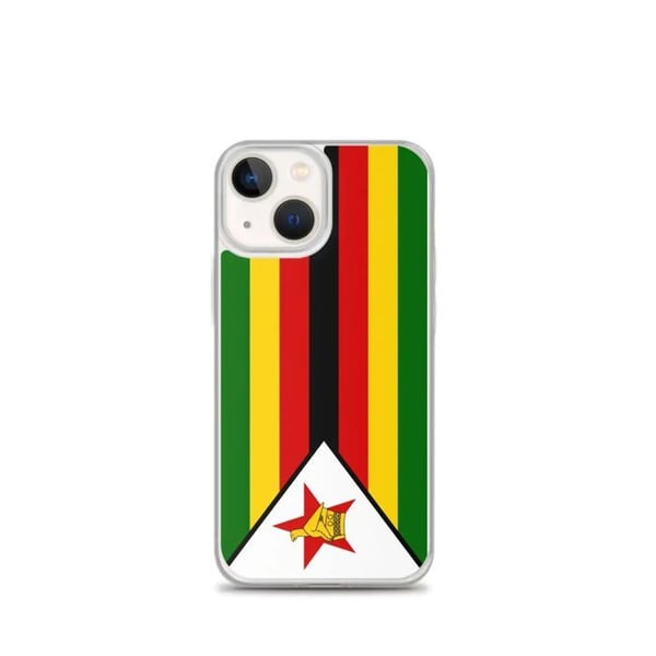 Mobilskal – Zimbabwe-flagga – Kompatibel med iPhone 13 mini – Mjuk Fodral – Slitstark och Stötsäker - Silikon - Pixelforma