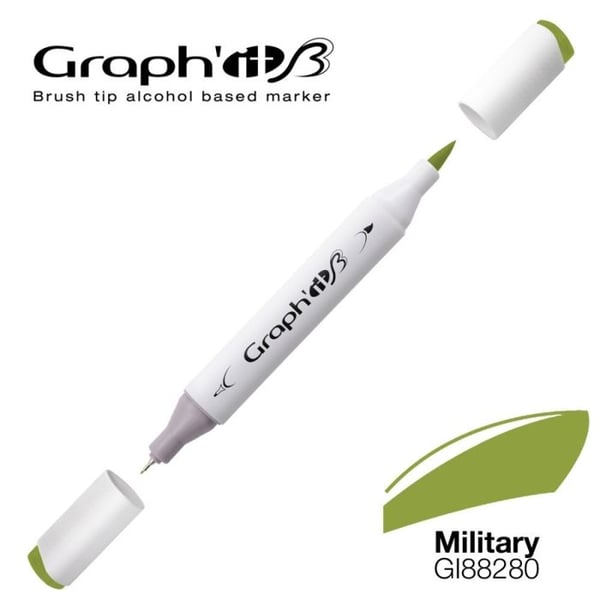 Alkoholmarkör - Graph'IT - Penselmarkör - Färg Militär - Extra fin spets 0.5 mm - Omskrivbar