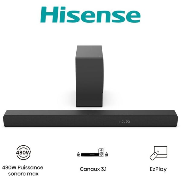 Soundbar - HISENSE - Trådløs subwoofer - Bluetooth - 3.1 CH - Max 480 W