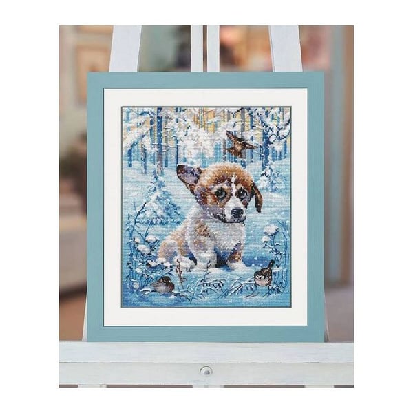 Kit för broderi med korsstygn Oven - Hundsnö 20x25 cm