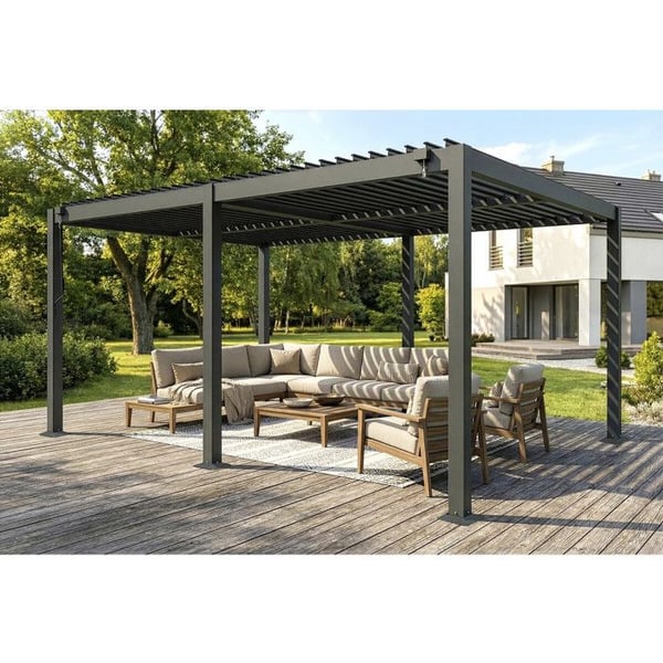 Självbärande bioklimatisk pergola i aluminium "Kensington" - 3 x 5 m - Grå