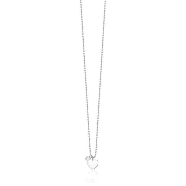 Halskæde - LUCA BARRA - Stål Sølv - Hjerte - Hvid Zircon - Længde 40+5 cm