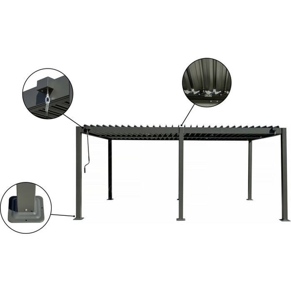 Självbärande bioklimatisk pergola i aluminium "Kensington" - 3 x 5 m - Grå
