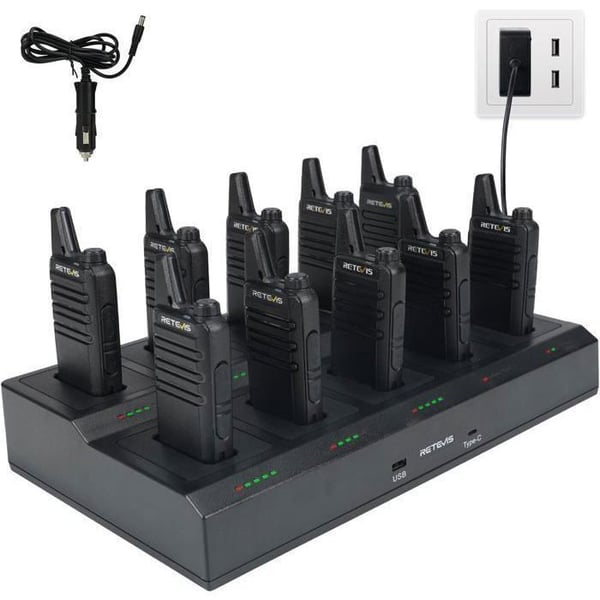 Retevis RT622 Talkie Walkie Professionell med Laddare, PMR446, Avtagbar Fack, Effektiv Laddning, för Skola, Hotell (10 STK)