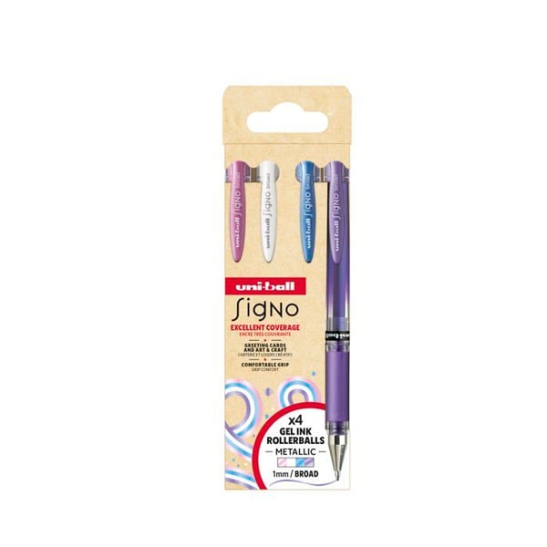 Gelbläck rollerball-set - uni-ball - UM-153 4P SET NO2 - 1,0 mm - Blandade färger - Paket om 4 - Bälteclip