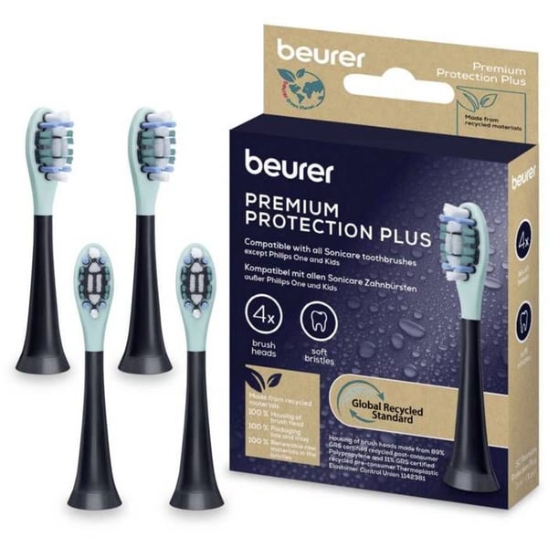 Ersättningsborstar - BEURER - 10523 - Protection Plus - 4 stycken - Svart, turkos