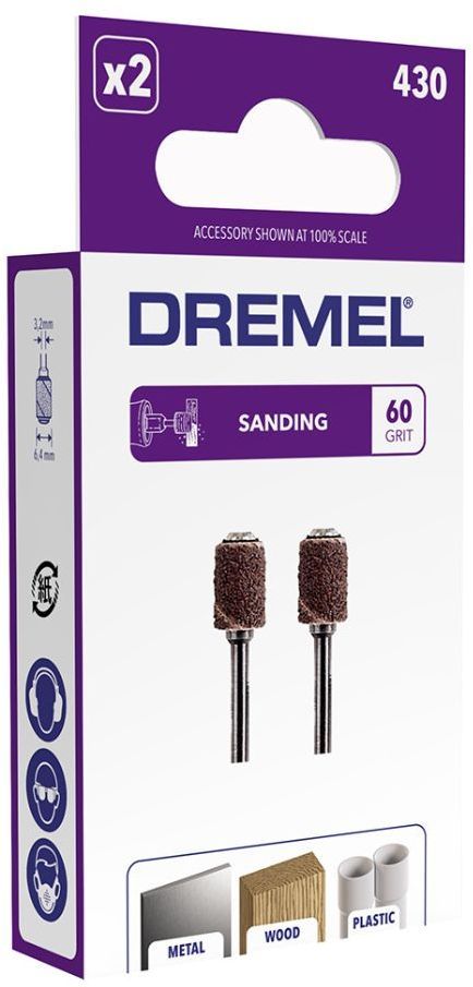 DREMEL 430Set med 2 slipdornar och 2 DREMEL 430 slipband (ø 6,4 mm, korn 60)