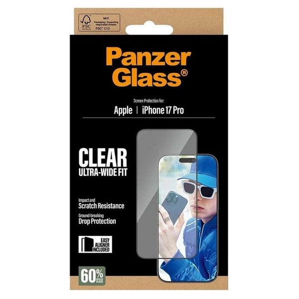 Her understøttende klynge - PANZER GLASS - iPhone 17 Pro - Ultra Wide Fit - Stødabsorberende - Gennemsigtig