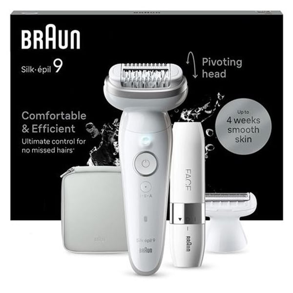 Epilator - Braun - Silk-épil 9 - MicroGrip-teknologi - Användning för våt och torr - 50 minuters batteritid