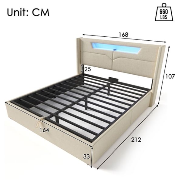 Opbevaringsseng - 160x200 - LED-belysning - USB-port - Moderne design