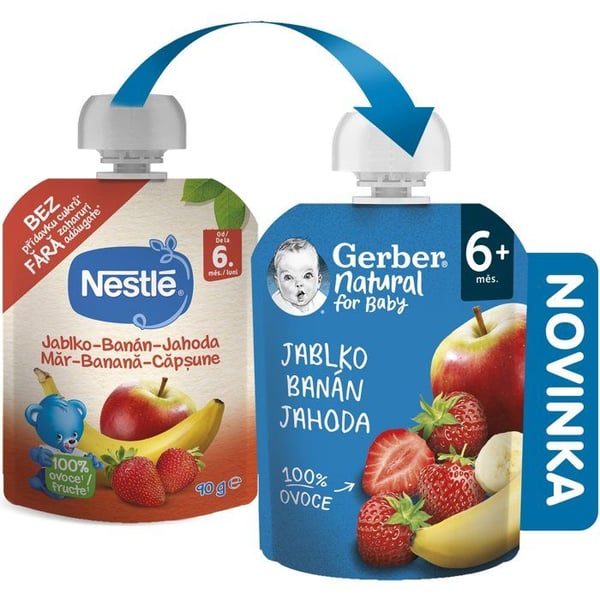 GERBER Naturlig kapsel äpple, banan och jordgubb 16×90 g
