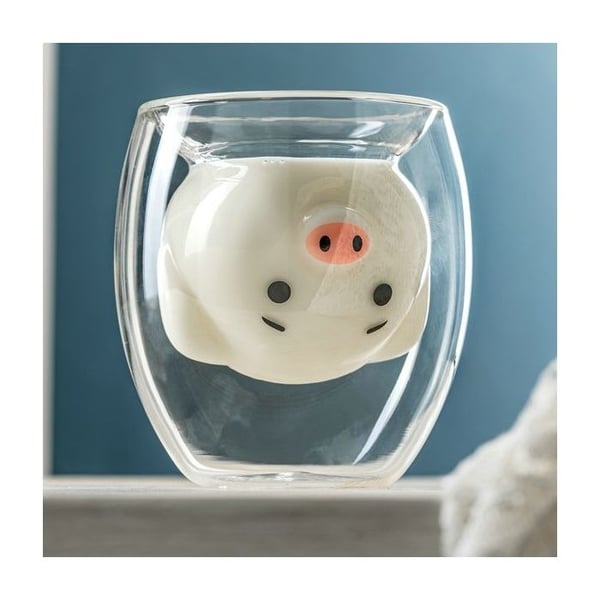 Dubbelvägg Glas Griskopp Kaffe Te Mugg Original Gris