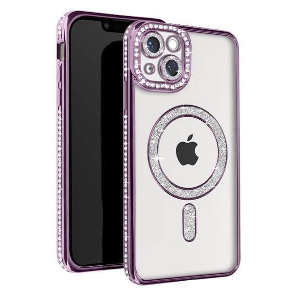 AVIZAR Skyddsfodral för iPhone 14 - Lila Rhinestone Contour - MagSafe-kompatibel
