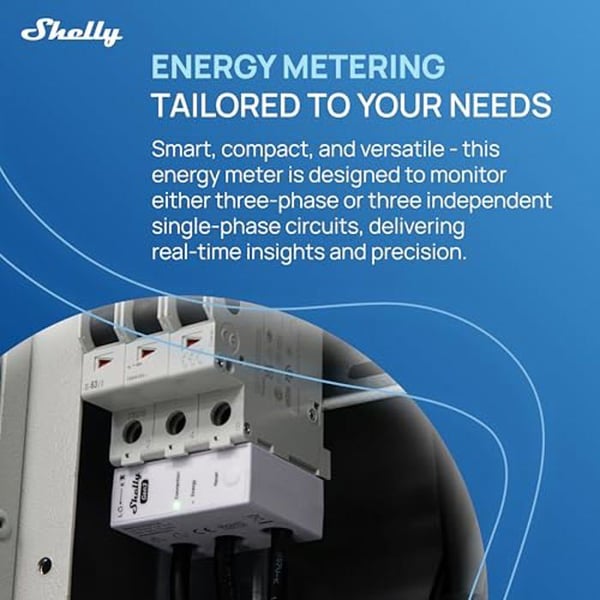 Elförbrukningsmätare - Shelly - 3EM-63T Gen3 - Enfas/Trefas - Wi-Fi - DIN-skena