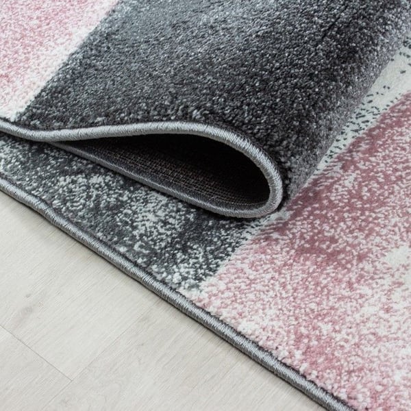 Kortluggad matta, Rutigt mönster, Färg Rosa, Matta för Vardagsrum, Jutebaksida (Dimension: 140X200 cm)