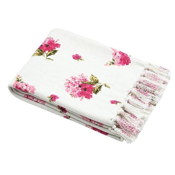 Pläd - LOVELY CASA - Ros - 125x150 cm - Blommönster - Fransade kanter