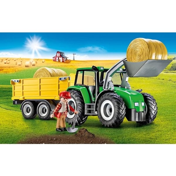 Byggset - PLAYMOBIL - Traktor med släp - 1 figur - Tillbehör ingår - Från 3 år