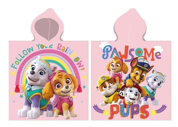 Barnens badponcho med huva Nickelodeon Paw Patrol Skye Chase Everest Rubble Marshall Pawsome Pups rosa 55 x 110 cm, 100 % co