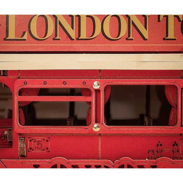 Byggsats - ROBOTIME - TGM02 - Röd Londonbuss - 255 delar - Trä 19,4x7,8x11,3 cm