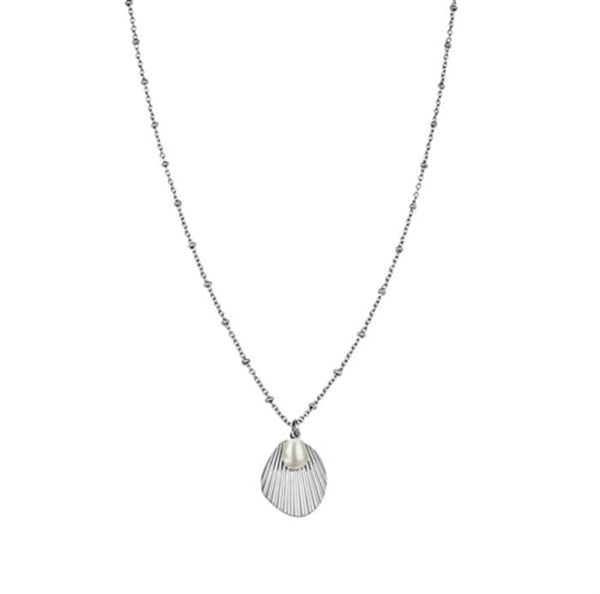 Collier - ROSEFIELD - JSPNS-J160 - Rhodineret stål - Muslingependant - Justerbar længde 40-45 cm