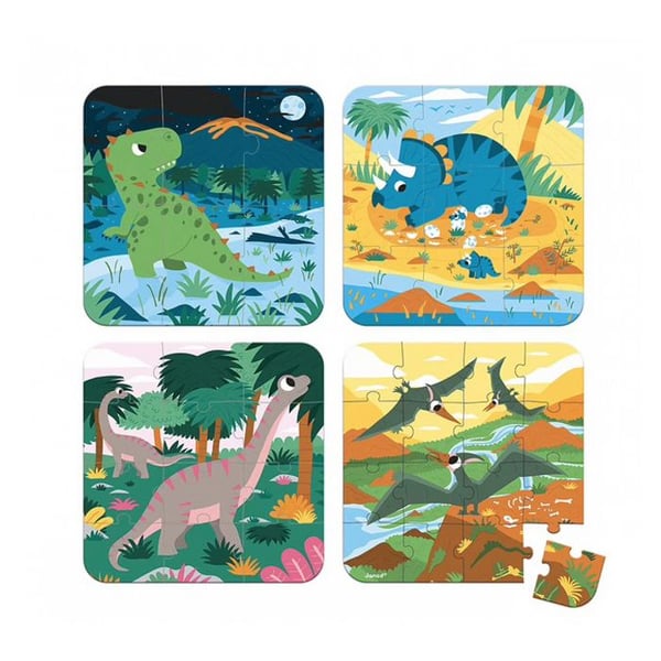 4 Evolutionary Dinosaurs Puzzle - Version gjord i Frankrike