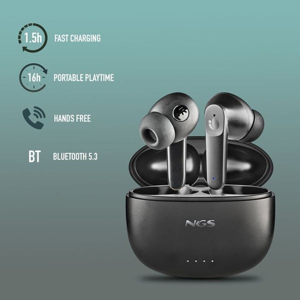 NGS ARTICA HUSH TWS-hörlurar Bluetooth 5.3, ANC+ENC, 16h autonomi, touchkontroll, USB-C. Immersiv ljudkvalitet och kompakt design.