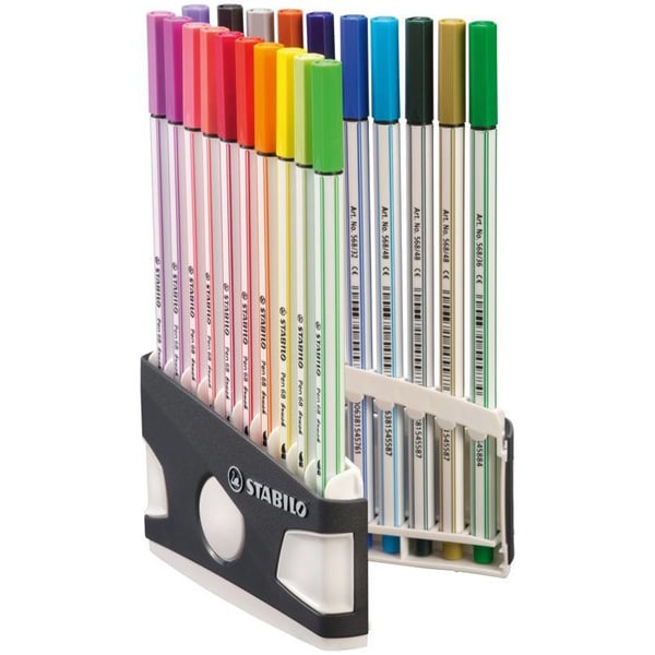 Penselpennor - STABILO - Pen 68 Brush ARTY - Förpackning med 20 - Flexibel spets - Klara färger