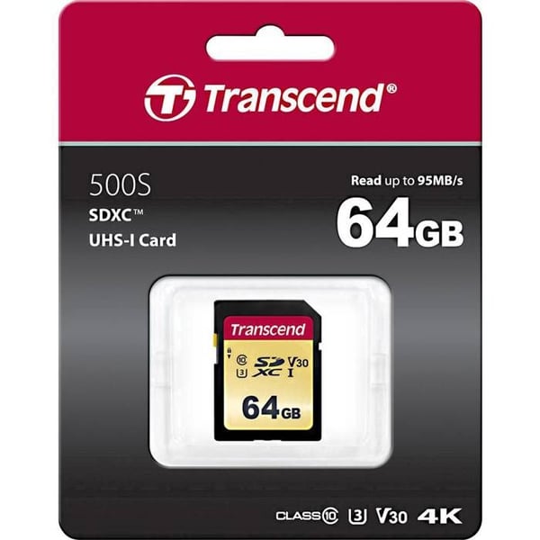 TRANSCEND 500S 64GB UHS-I U3 SD-kort - Video Class V30 / Class10