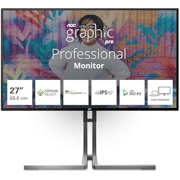 PC-taulunäyttö - AOC - U27U3CV - 27 tuumaa - 4K Ultra HD - LCD musta