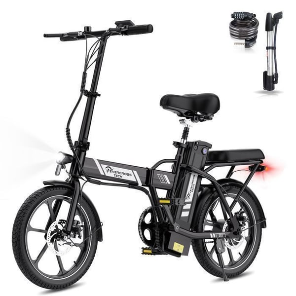 Fällbar elcykel 16" EVERCROSS TECH EBIKE Maximal kraftfull motor 350W Avtagbart batteri 36V 13A Räckvidd 50 KM Svart