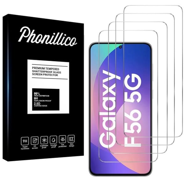 Härdat glas - Phonillico® - Samsung Galaxy F56 5G - Pack om 4 - Repellerande - Skärmskydd