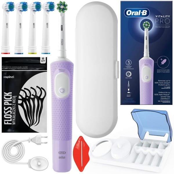 Elektrisk tandborste - Oral B - Vitality Pro D103 Lila - 4 borsthuvuden - etui - laddningsbas