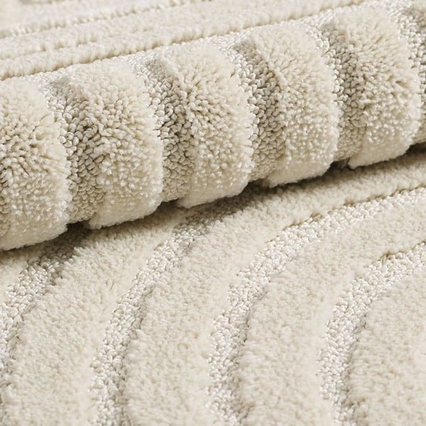 Ayyildiz Modern design matta Crème 200 cm rund långhårig, bohemisk skandinavisk stil, för vardagsrum, baksida i jute.