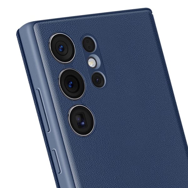 Fönsteretui - Samsung - Galaxy S23 Ultra - Mörkblå Läder - Kortfack - Magnetisk Stängning