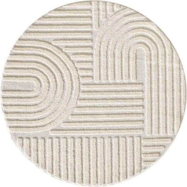 Ayyildiz Modern design matta Crème 200 cm rund långhårig, bohemisk skandinavisk stil, för vardagsrum, baksida i jute.