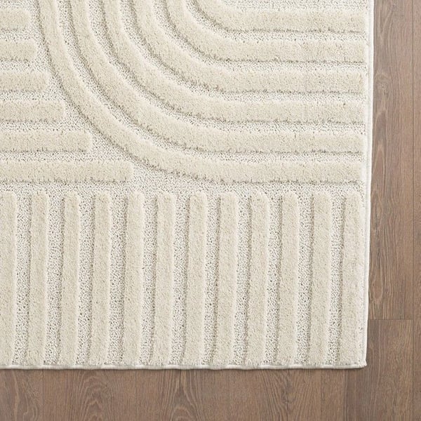 Ayyildiz Modern design matta Crème 200 cm rund långhårig, bohemisk skandinavisk stil, för vardagsrum, baksida i jute.