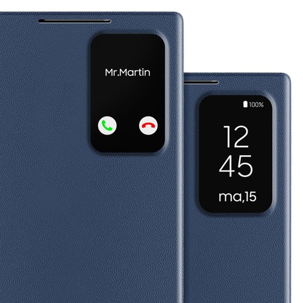 Fönsteretui - Samsung - Galaxy S23 Ultra - Mörkblå Läder - Kortfack - Magnetisk Stängning
