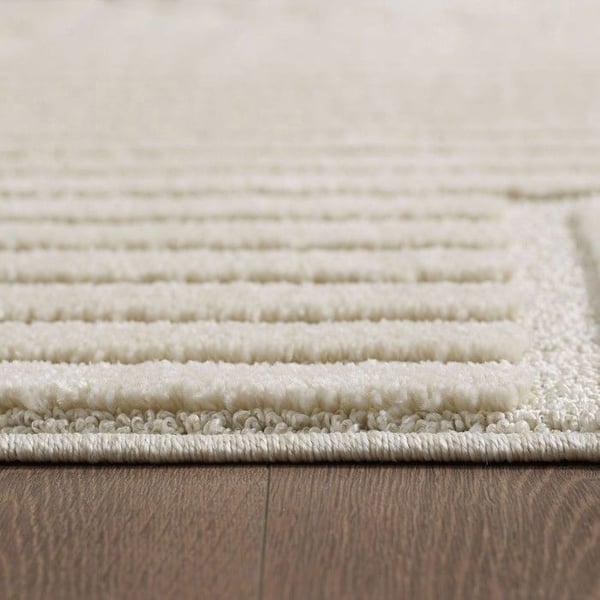 Ayyildiz Modern design matta Crème 200 cm rund långhårig, bohemisk skandinavisk stil, för vardagsrum, baksida i jute.