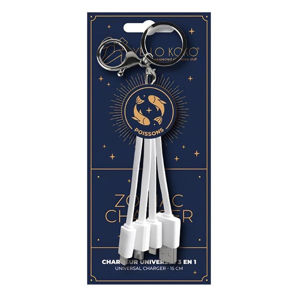 USB-multikontaktkabel - AVIZAR - Yello Koko - Kompakt nyckelring - 15 cm - Snabbladdning 10W (2A)