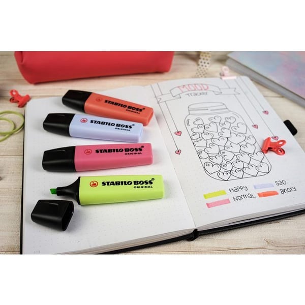 Surligner - STABILO - BOSS ORIGINAL - Pastel - Etui med 4 - Farve Sort
