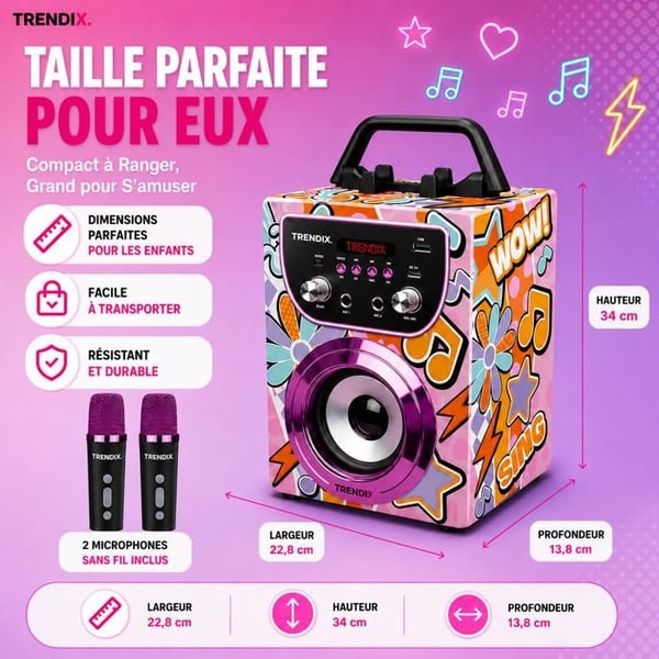 Karaoke Barn Magic Melody | Karaoke Högtalare 2 Trådlösa Mikrofoner | Karaoke Barn 2 Mikrofoner | Trådlös Mikrofon Högtalare | Bluetooth