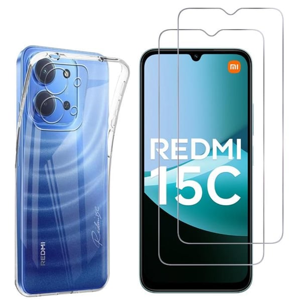 Skyddsskal för Xiaomi Redmi 15C 4G och 2 härdade glas, skärmskydd Phonillico®