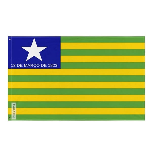 Piauí-flagg – 96 x 144 cm – Hållbar polyester – 2 metallöglor – Inomhus / Utomhus användning – Pixelforma